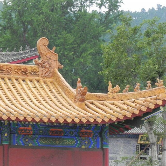 Old Chinese Style Glazed Gazebo Roof Tiles Yellow Color