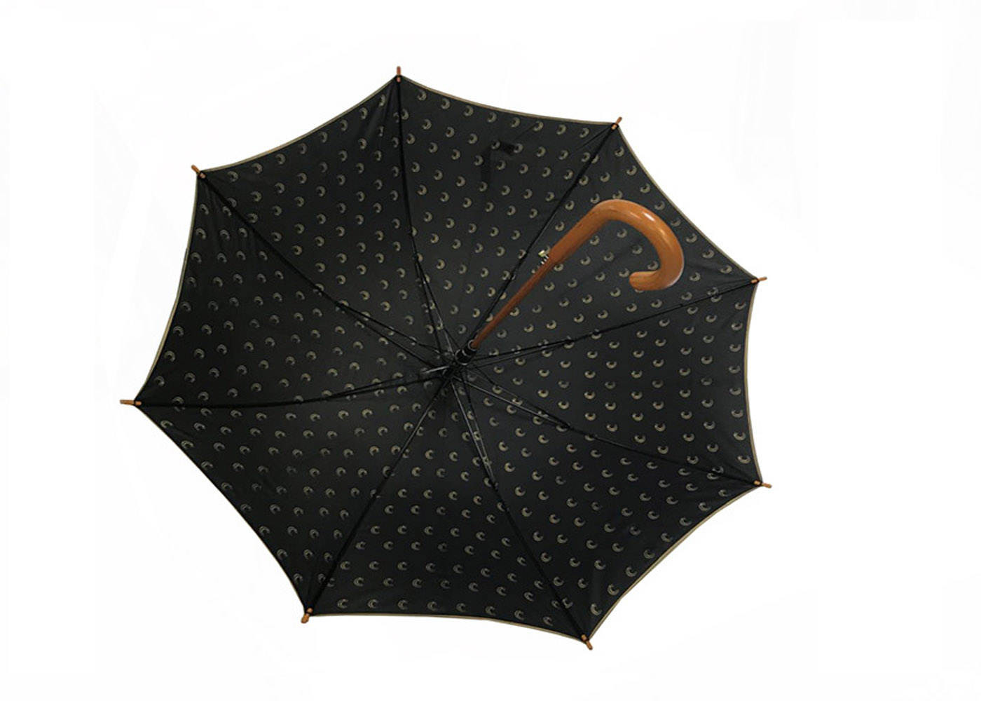 Unisex Black Umbrella Wooden Handle Double Layer Simple Light For Rainy Days