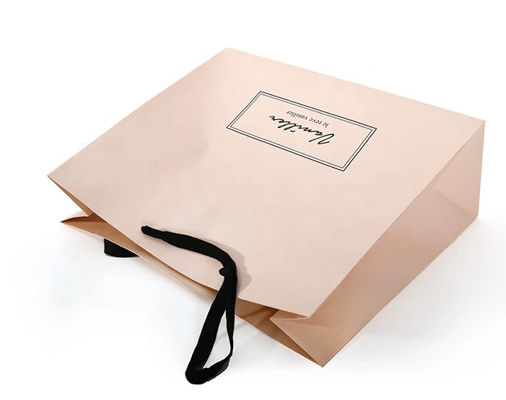 Flat Cotton Handle Custom Design Paper Bags , Printed Paper Shopping Bags Pink Color