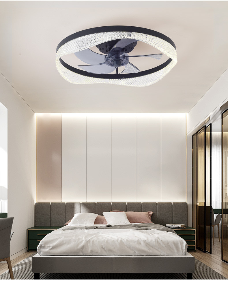 Scandinavian Bedroom Ceiling Fan Light LED 60W Variable Frequency Dimmable Restaurant Mute Invisible Ceiling Fan with Lighting