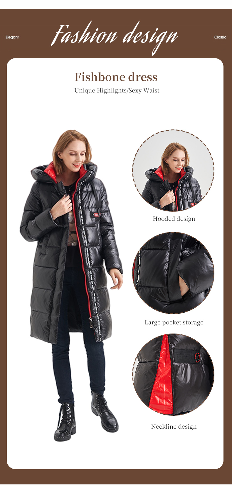 FODARLLOY 2022 puffer jacket ladies warm hooded cotton-padded clothes slim long down winter jackets women coats