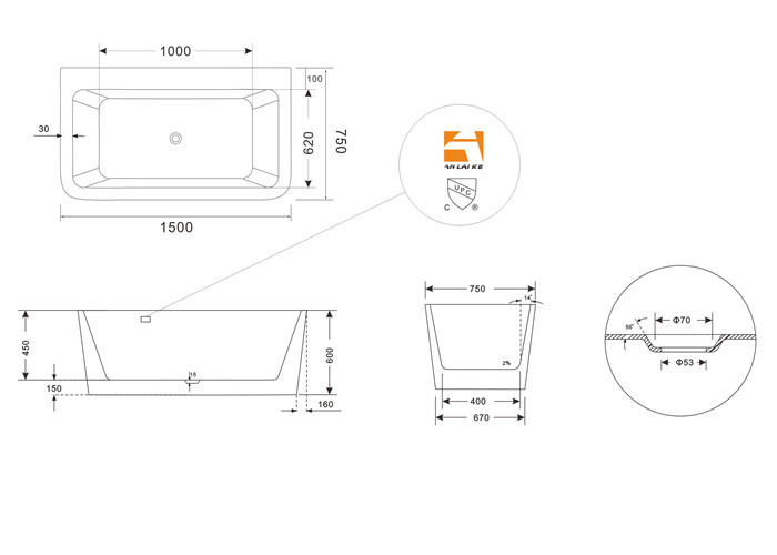 Acrylic Resin Square Freestanding Bathtub Contemporary Small Freestanding Bath 1500