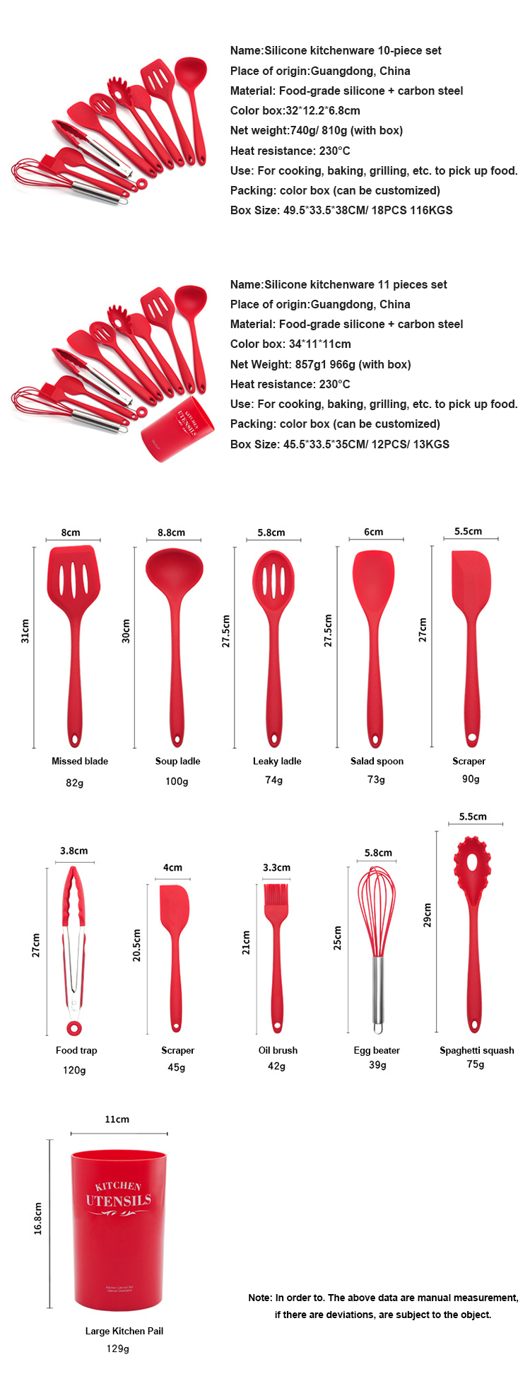 Lightweight Fadeless 10 Piece Silicone Kitchen Utensil Set