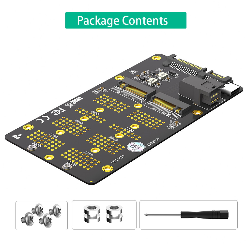 NGFF (M.2) 2-in-1 SSD expansion card, NGFF (M.2) Key-M supports NVME protocol SDD to SFF (86-43) interface NGFF (M.2) Key-B supports Sata protocol SDD