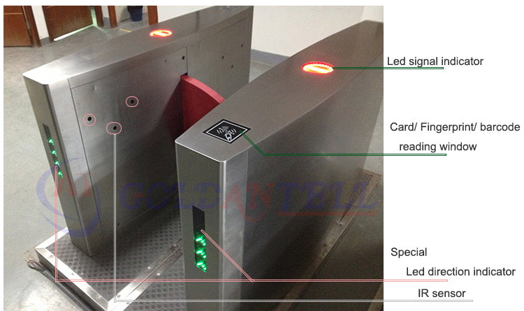 Dual door access bi-directional channel electrical safe library entrance turnstile with barcode rfid interface
