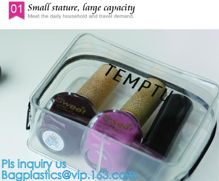 Promotion reusable clear printed transparent zipping storage cosmetic toiletry pvc makeup bag for travel make up, handle
