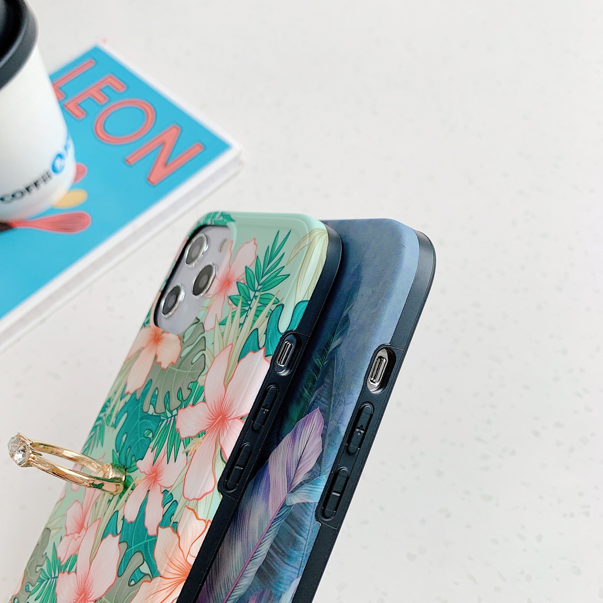 Anti Drop Finger Grip Phone Case IMD TPU Floral Pattern Ring Holder for Iphone 12