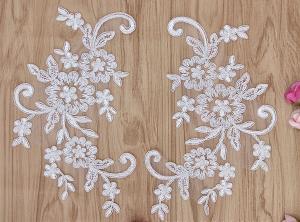 China Cord Lace Applique Ivory Color Embroidery Flower for wedding dress wholesale