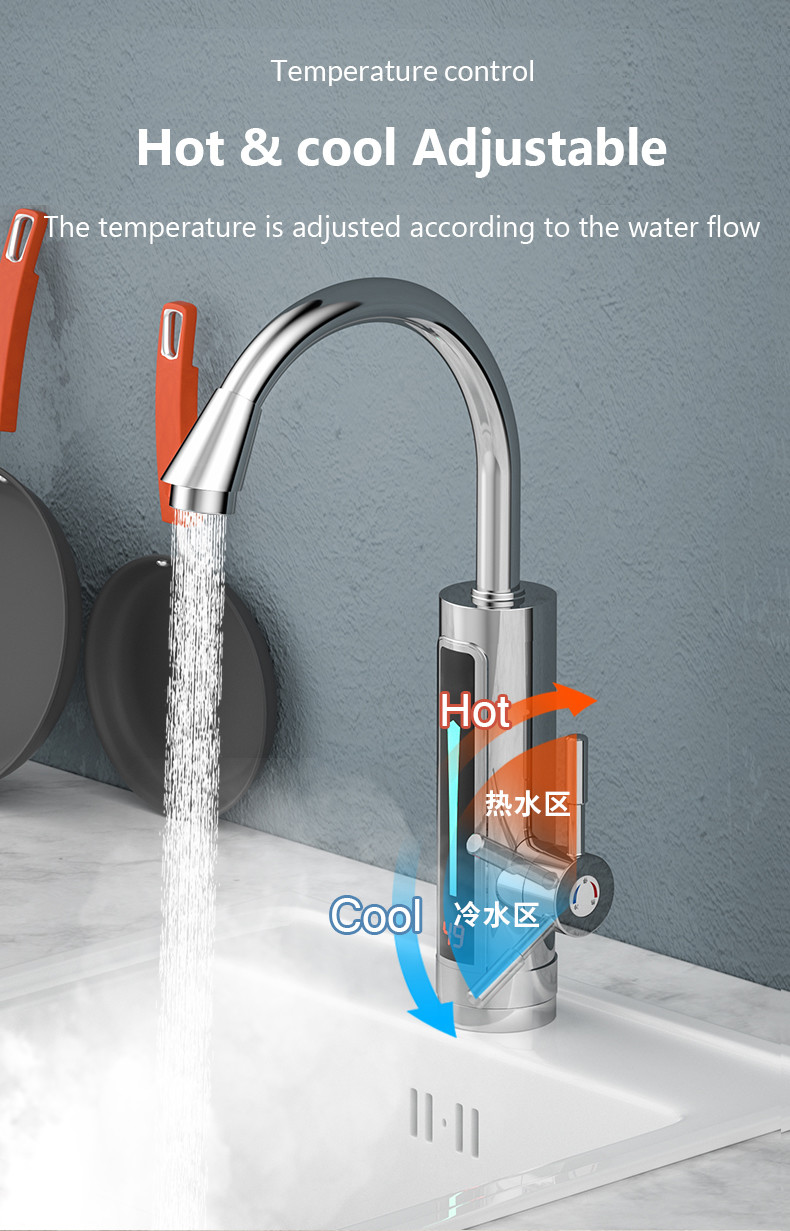ABS Electric Hand Wash Tap SS304 Electric Kitchen Water Heater Tap 2-3L/Min