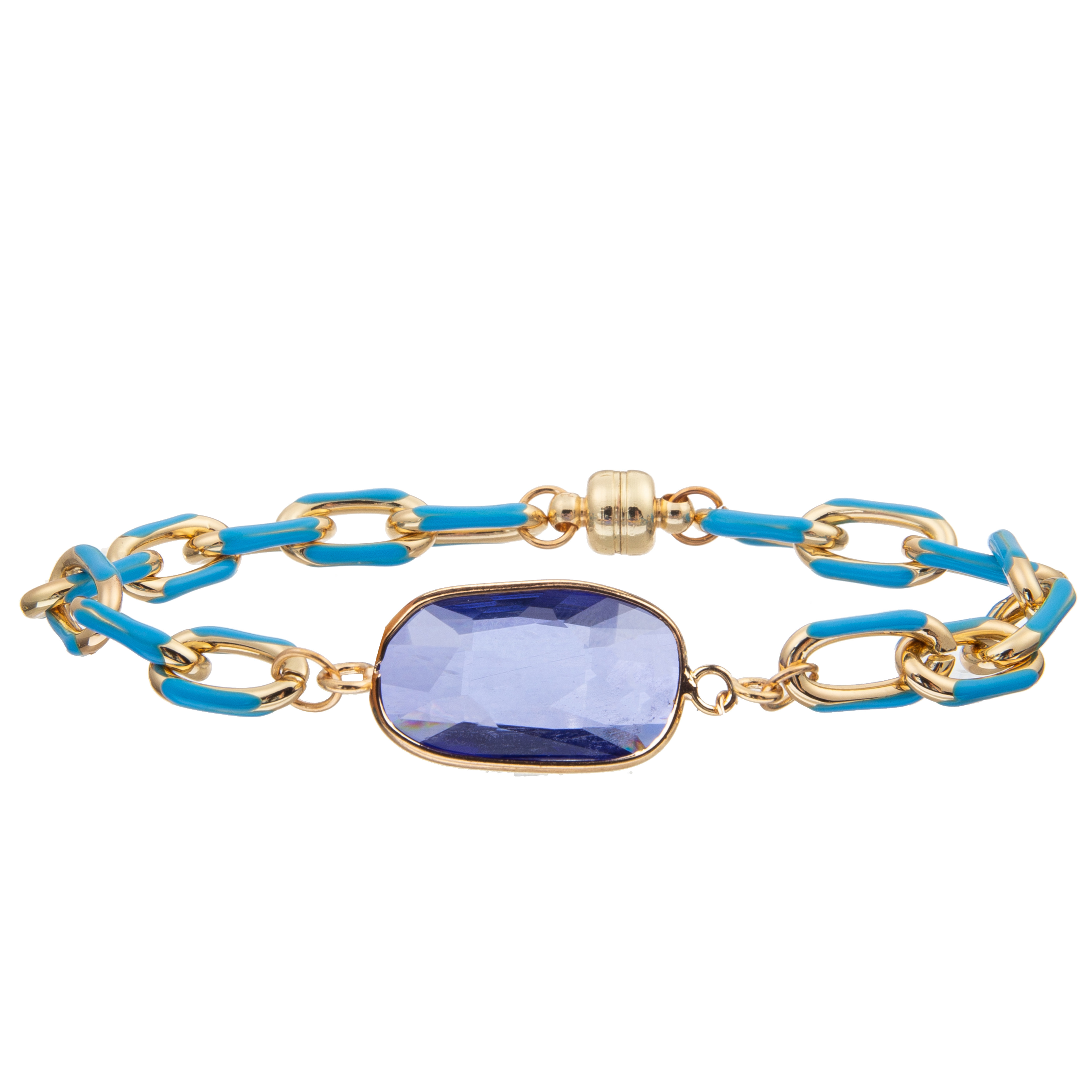 Magnetic Buckle Painting Oil PaperClip Chain Link Bracelet With Faceted Crystal