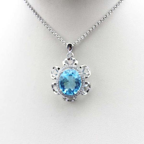 Women Jewelry 10x12mm Oval Blue Topaz Cubic Zircon Pendant Necklace (P16-E)