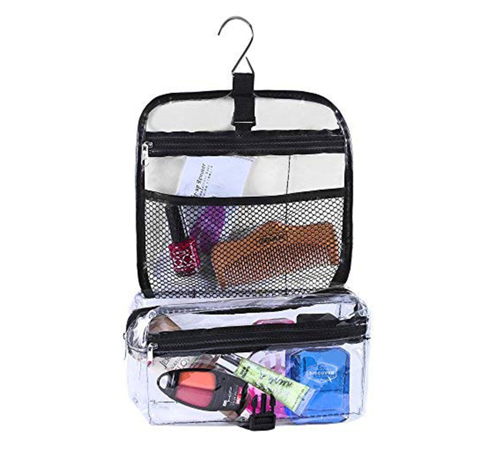 3 Zipper Compartments Clear PVC Travel Cosmetic Bags