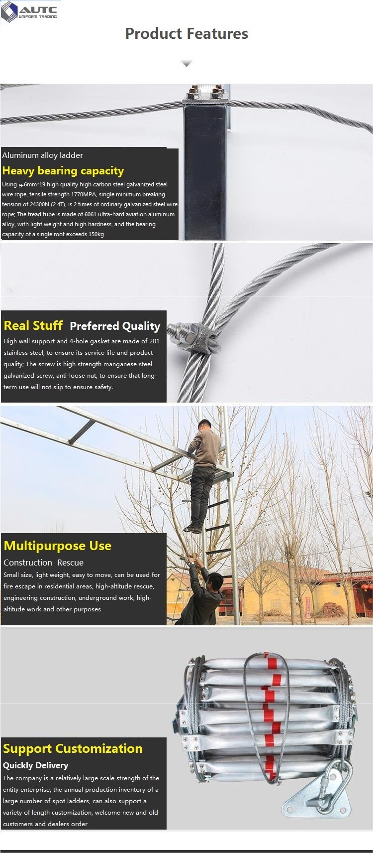 Fire Ladder Household Escape Fire Rescue Ladder Wire Rope Ladder Climbing Ladder Engineering Hanging Ladder