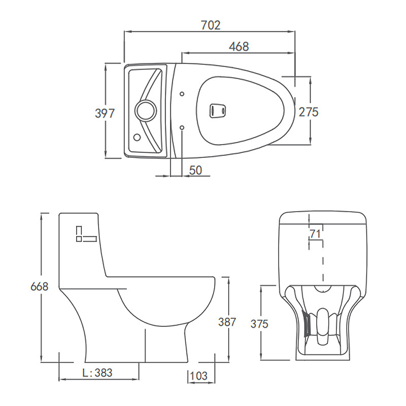 Sanitary Ware Dual Flush Water Closet 702×397×668mm for Bathroom