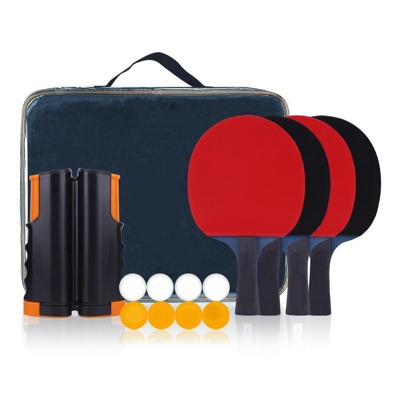 Flexible Net Ping Pong Paddle Set Of 4 Rackets 8 Balls Purewood Edge Protection