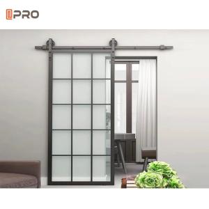 China Manual Modern Interior Doors Hidden Track Mirrored Aluminum Tempered Glass Sliding Barn Door wholesale