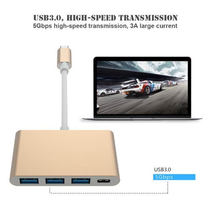 Tinned Copper 3A 5Ggbs TYPE C TO USB 3.1 PD+3*USB3.0 USB Hub Adapter