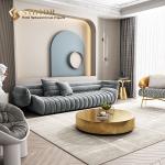 Hotel PU Leather Sectional Sleeper Sofa Grey 66cm Height Solid Wood Base