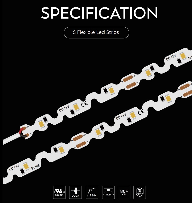 12V Flexible LED Strips S Shaped PCB Lighting High Brightness 2835 LED Neon Strips