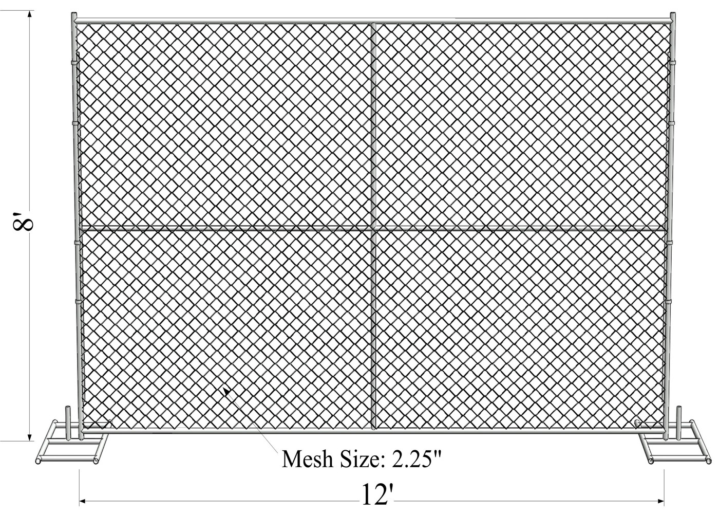4'x10' chain link fence construction fencing tubing 1⅜"(35mm) x16.5ga/1.50mm wall thick chain mesh 3"x3" x 11.5ga dia