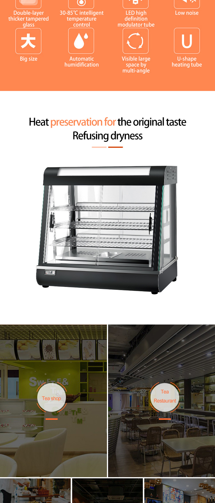 Warmer and Heater Function Electric Display Showcase for Commercial Kitchen Hot Food