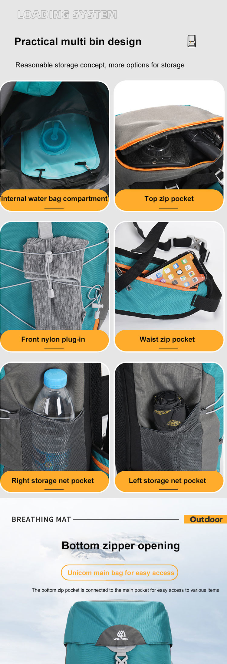 1.8 Inch Military Tactical Hiking Backpack 50 Liter Waterproof Outdoor Travel Backpack
