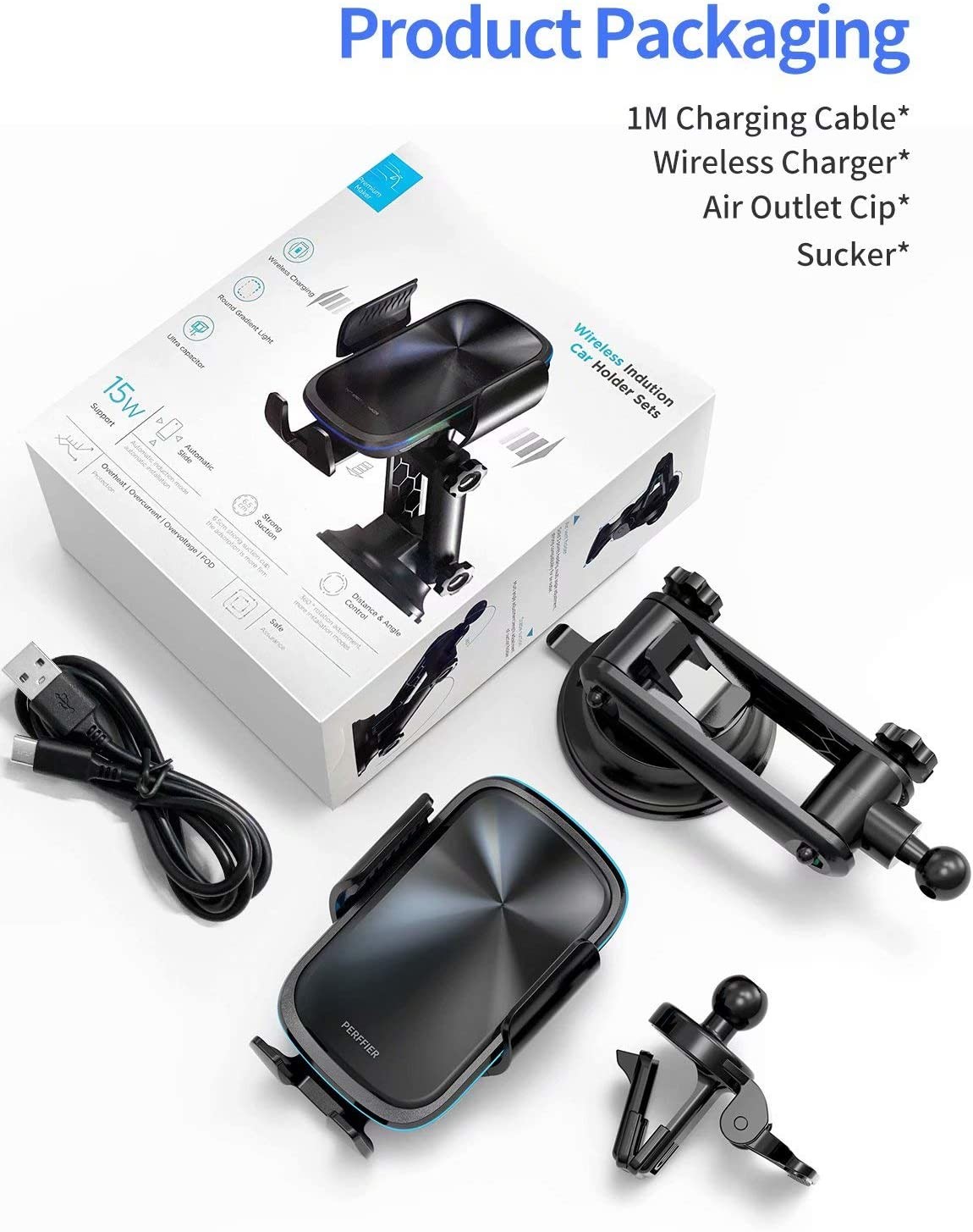 Leather Qi Wireless Car Charger 15W Air Vent Phone Holder Auto Clamping Mount