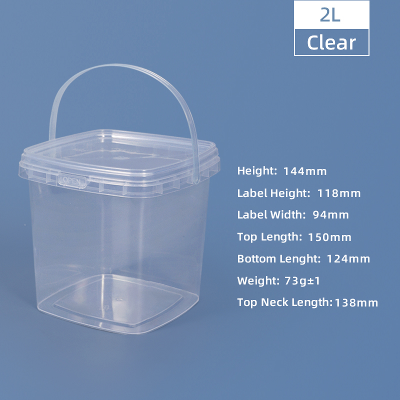 Customrized Logo 280ml 500ml 1L 2L Clear Thicken Square Plastic Buckets With Lids