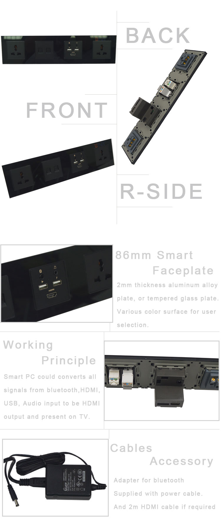 Aluminum Brushed Wall Socket Plate with USB outlet/Media Socket with Power Plug