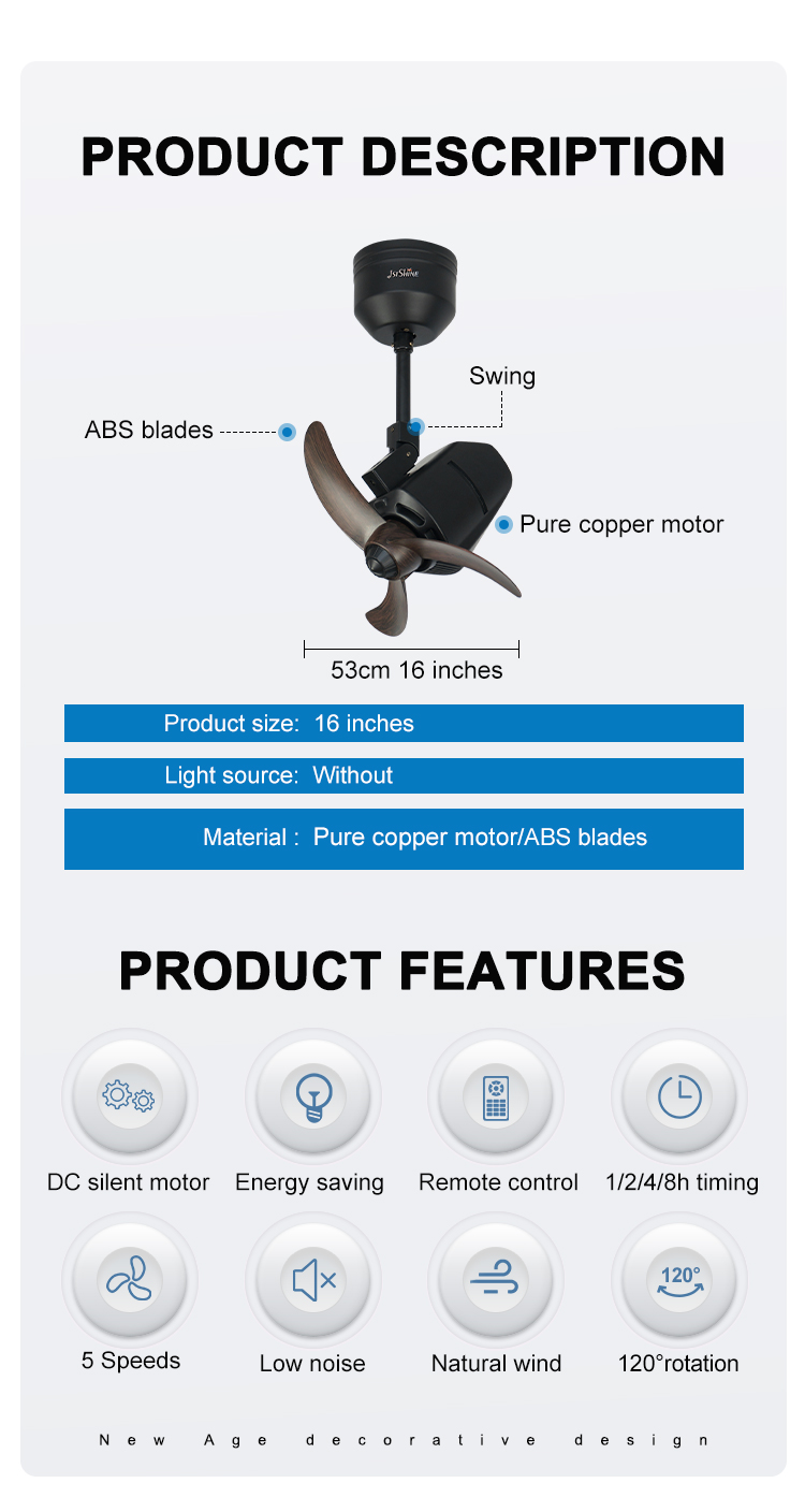 Ceiling Fan 1stshine Air Cooling 120 Degree Revolve DC Motor 5 Speed 16 Inches Small