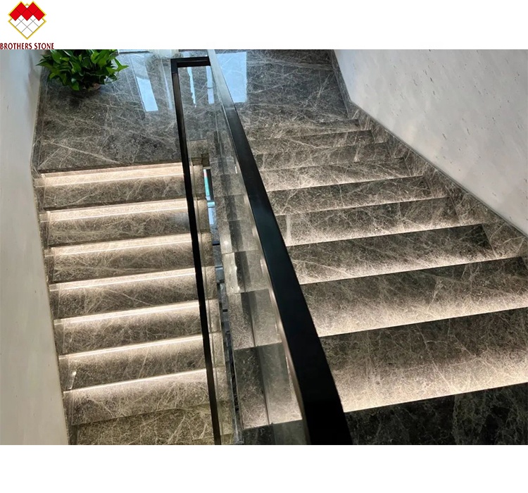 LED Stair Light Straight Spiral Marble Steps with Natural Marble Stone Stair Material