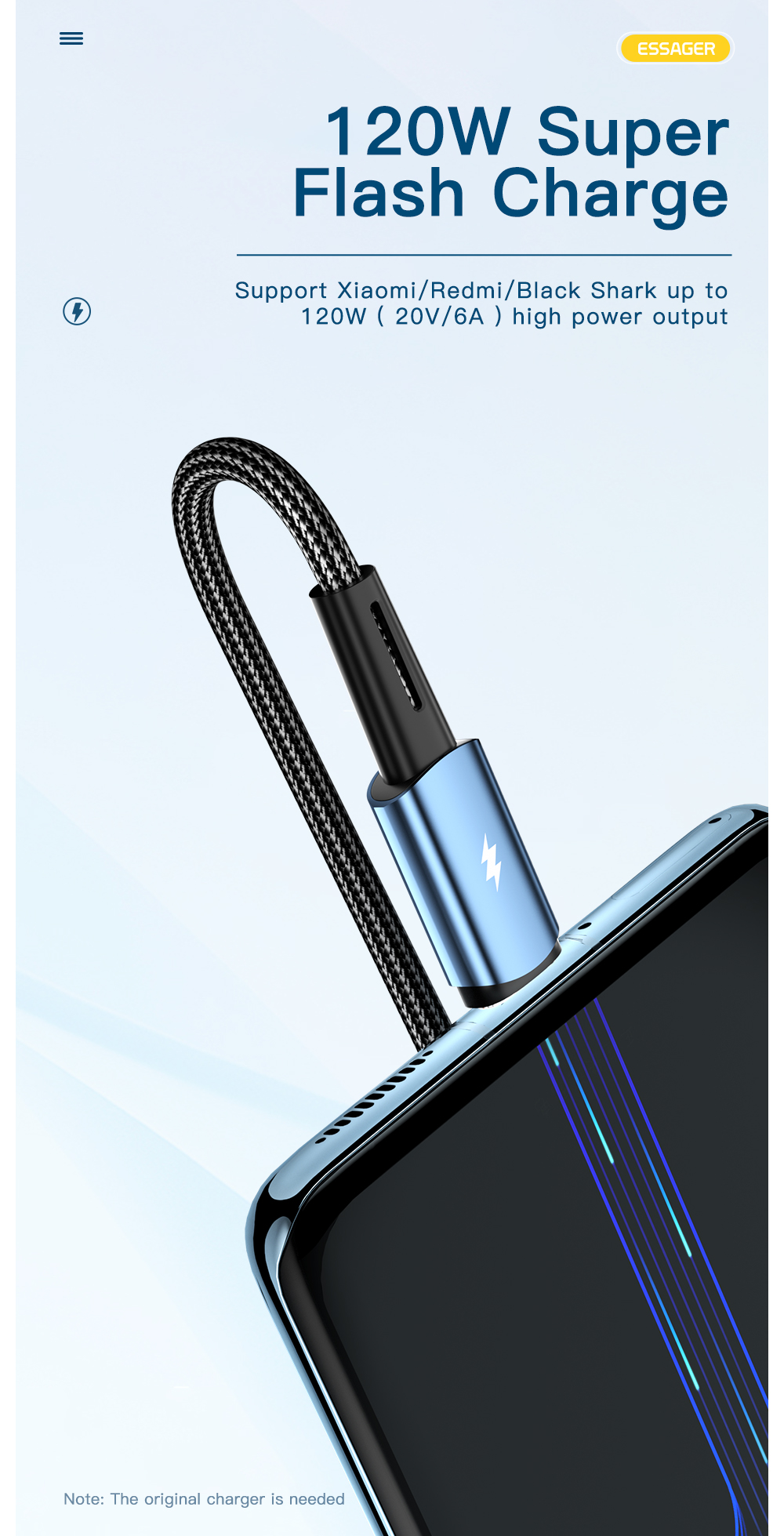 Sunset USB to Type C Cable 120W Quick Charge Type C Data Cable 6A