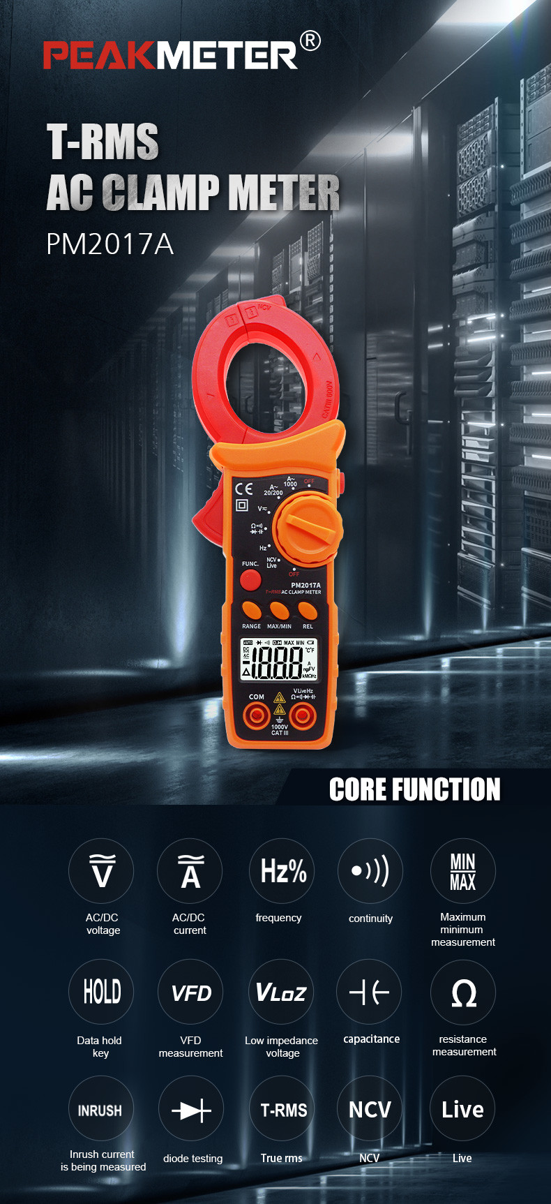 Ture RMS Digital AC Clamp Meters With Auto Range 1000A AC Non-Contact Voltage detaction Resistance
