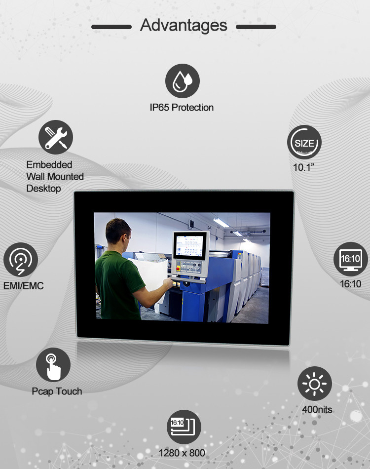 Hdmi Ip66 10" Capacitive Touch Monitor Panel Mounted Industrial Grade