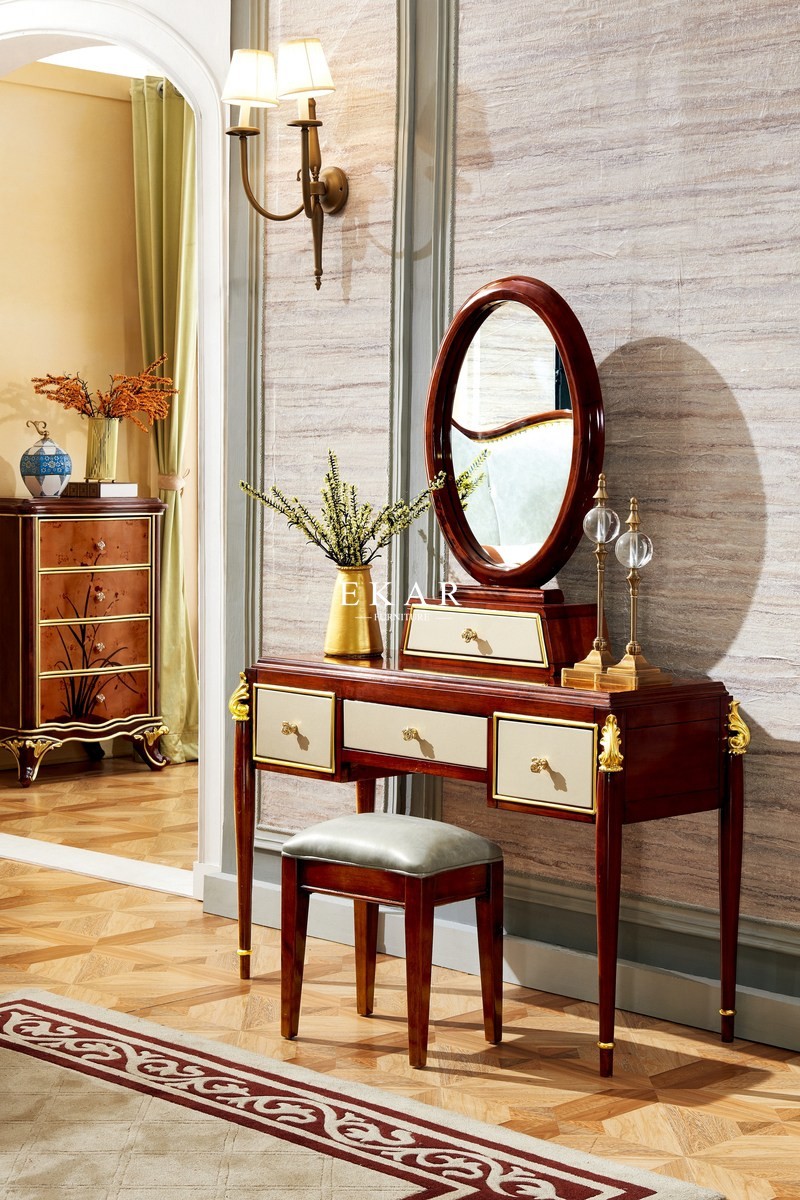 Makeup Wooden Carving Golden Dressing Table Dresser With Mirror LF-777