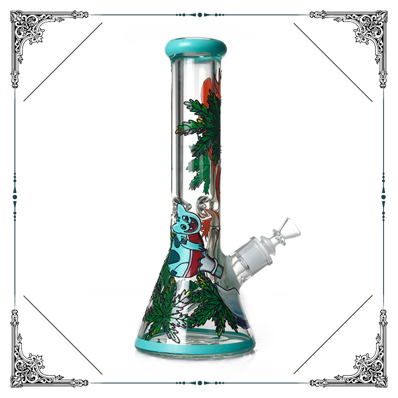 9MM Bong Dinosaur Art On Glass Smoking Water Pipe With Ice Catcher