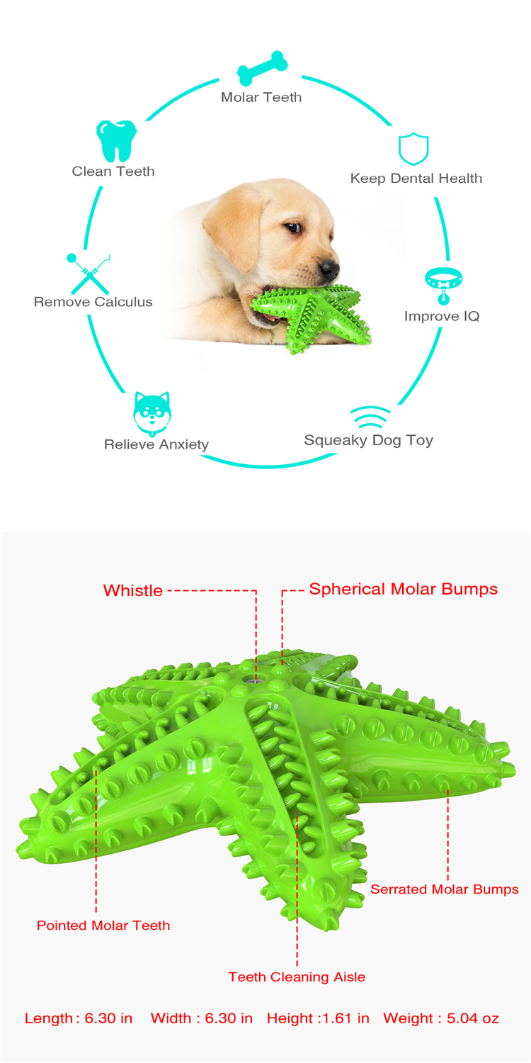 Natural Rubber New Design Starfish Shape Dog Chew Toy Dental Cleaning Toothbrush Squeaky Toy Yellow Green Blue