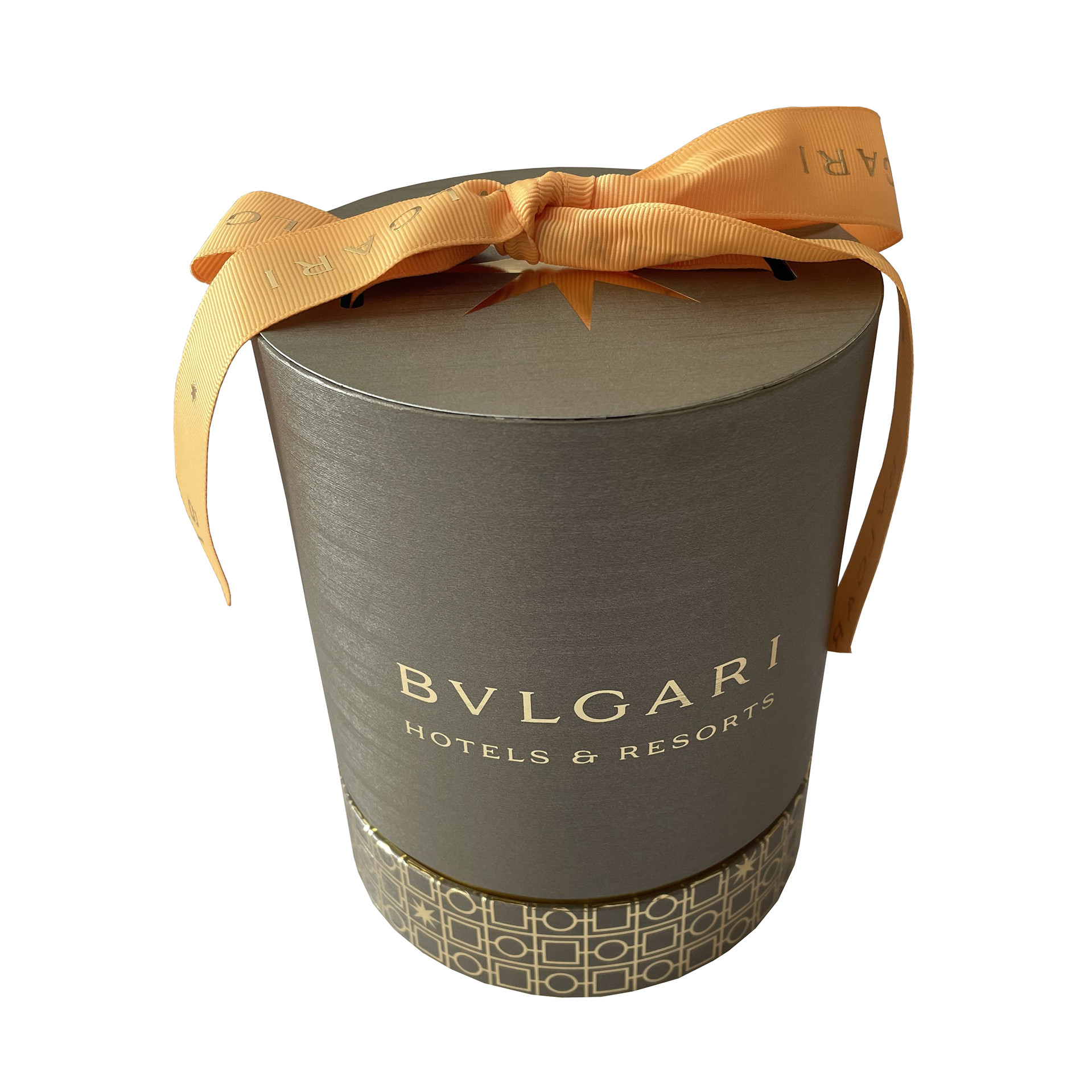 Flat Edge Paper Foil Gold CMYK 4C Round Paper Box With 2pcs Ribbons