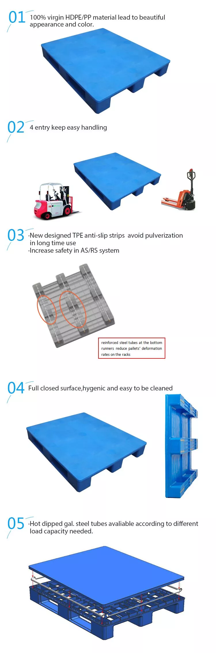 Hygienic 3 runner plastic pallet heavy duty reinforced flat racking cheap euro plastic pallet price
