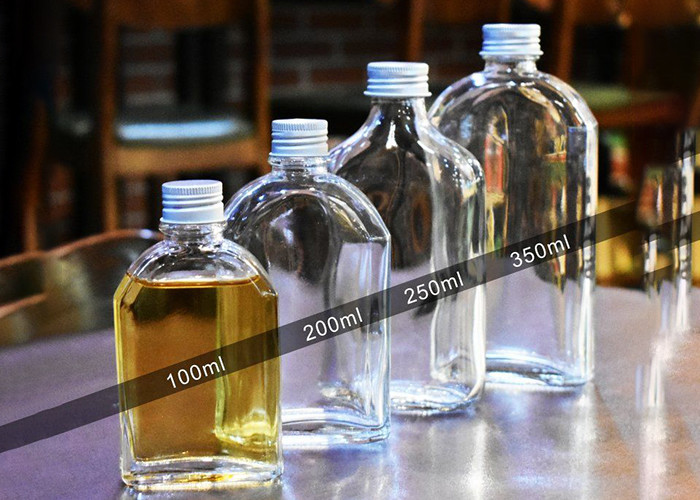 Flat Square Glass Juice Bottles 100ml 200ml 350ml Customized Logo