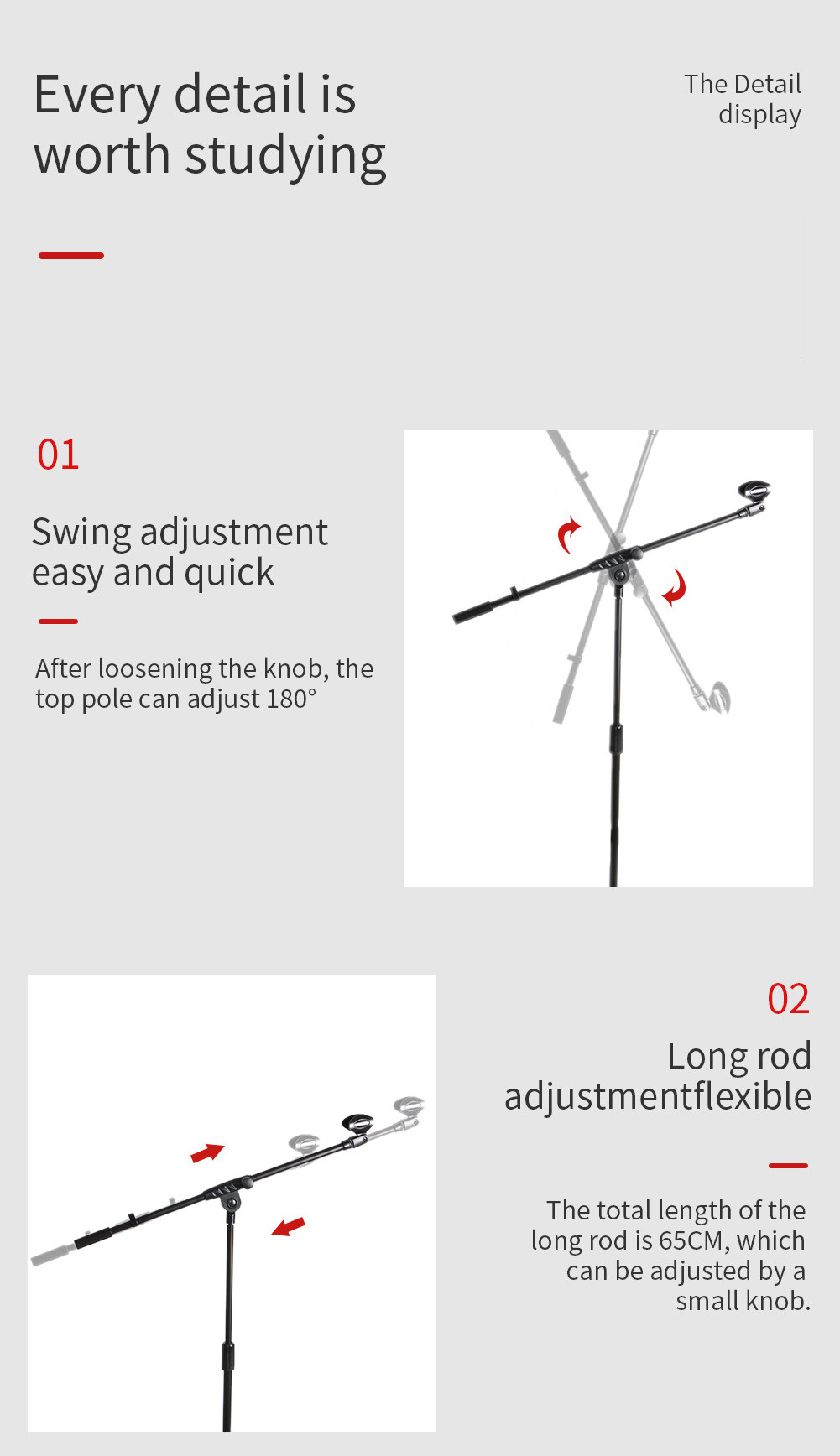 CE Long Rod 180 Degree 65cm M33 Tripod Mic Stand