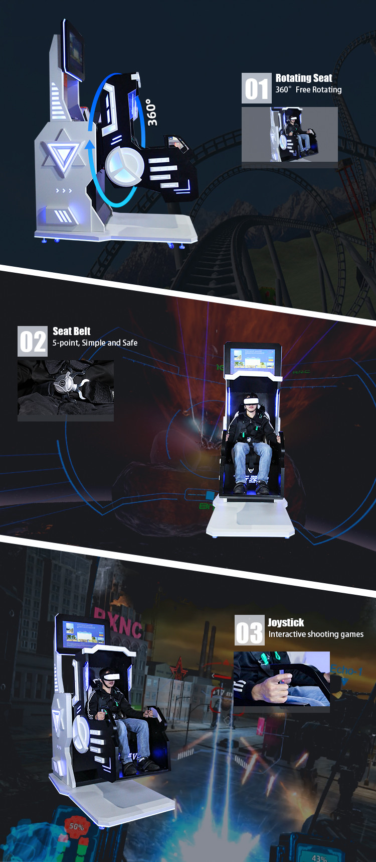 360 Free Rotation Virtual Reality Game Machine 2.5KW With Cool Lighting