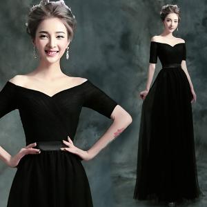 China Black Light V Neck Slim Waist Elegant Evening Dresses TSJY052 wholesale