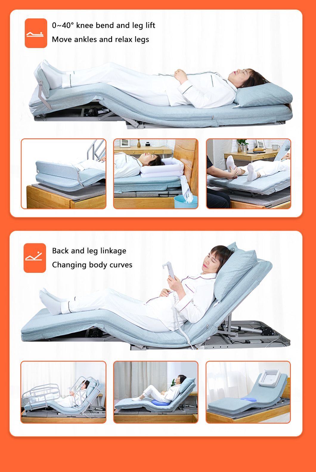 Portable Folding Functions Upgraded Electric Homecare Nursing Bed Mattress