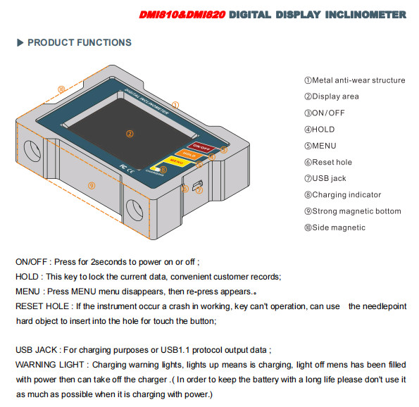 RION DMI810 High Reliable Touch Screen Digital Inclinometer