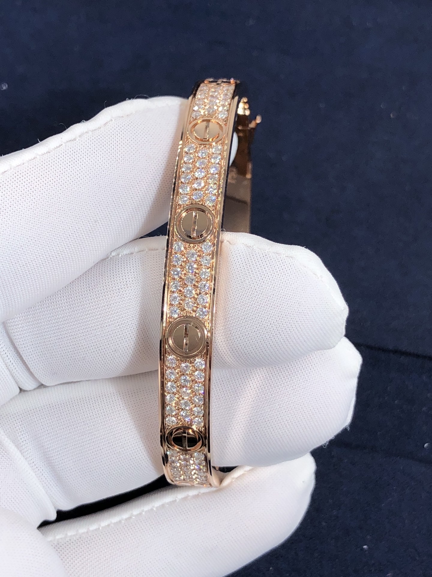 Elegant Gorgeous Factory Made Car Tier 18k Yellow/White/Rose Gold And Natural Diamonds LOVE Bracelet, Diamond-Paved
