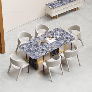 China Modern 0.75CBM Luxury Marble Dining Table 86inchx40inchx30inch Plastic Bottoms wholesale