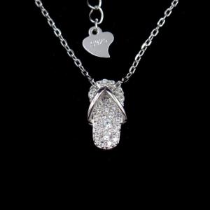 China Party Sterling Silver Necklace Slipper Flip Flop Shoes Shaped Rhinestone wholesale