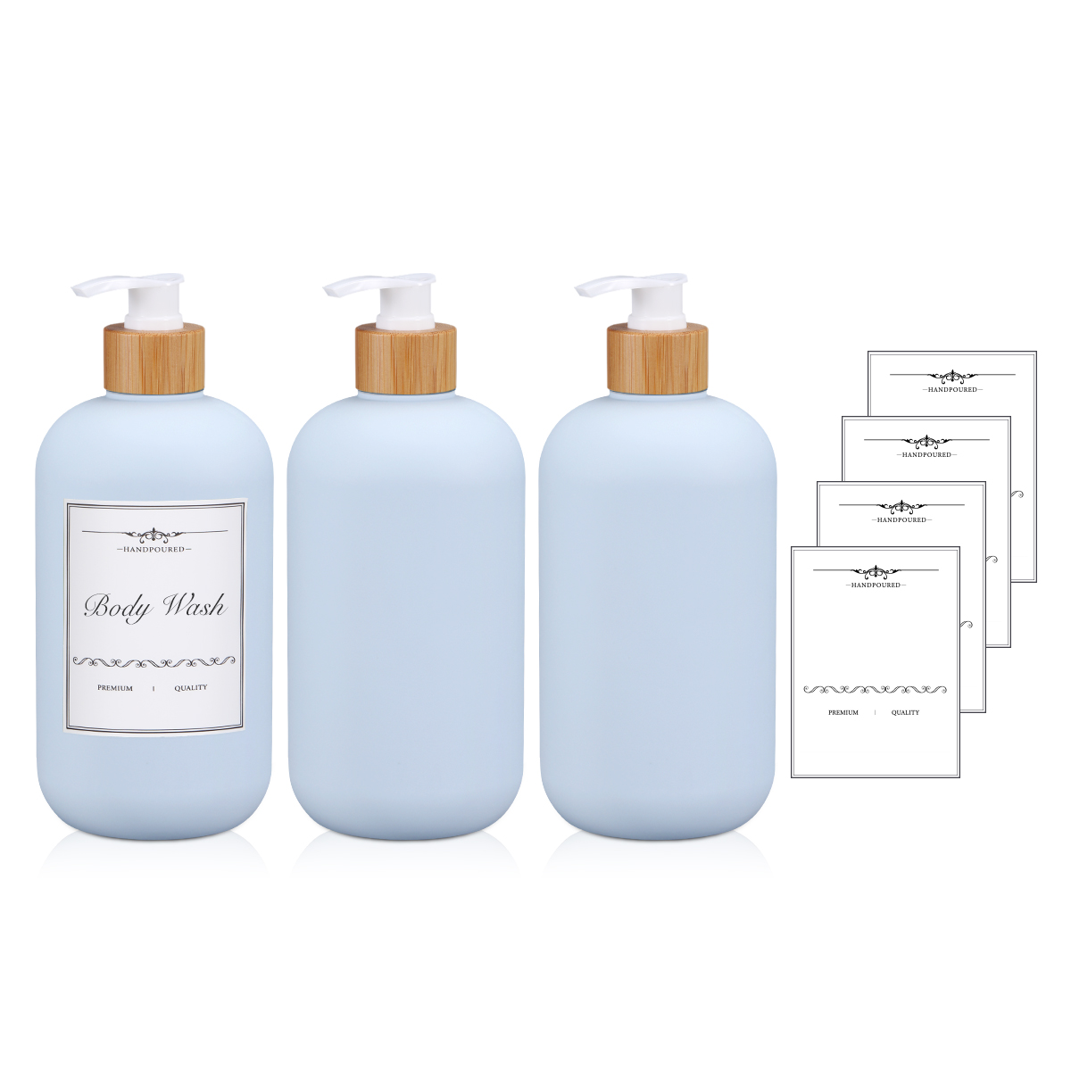 Shampoo Bottle with Bamboo Lid HDPE Plastic Type Soft Touch Empty Body Lotion Container
