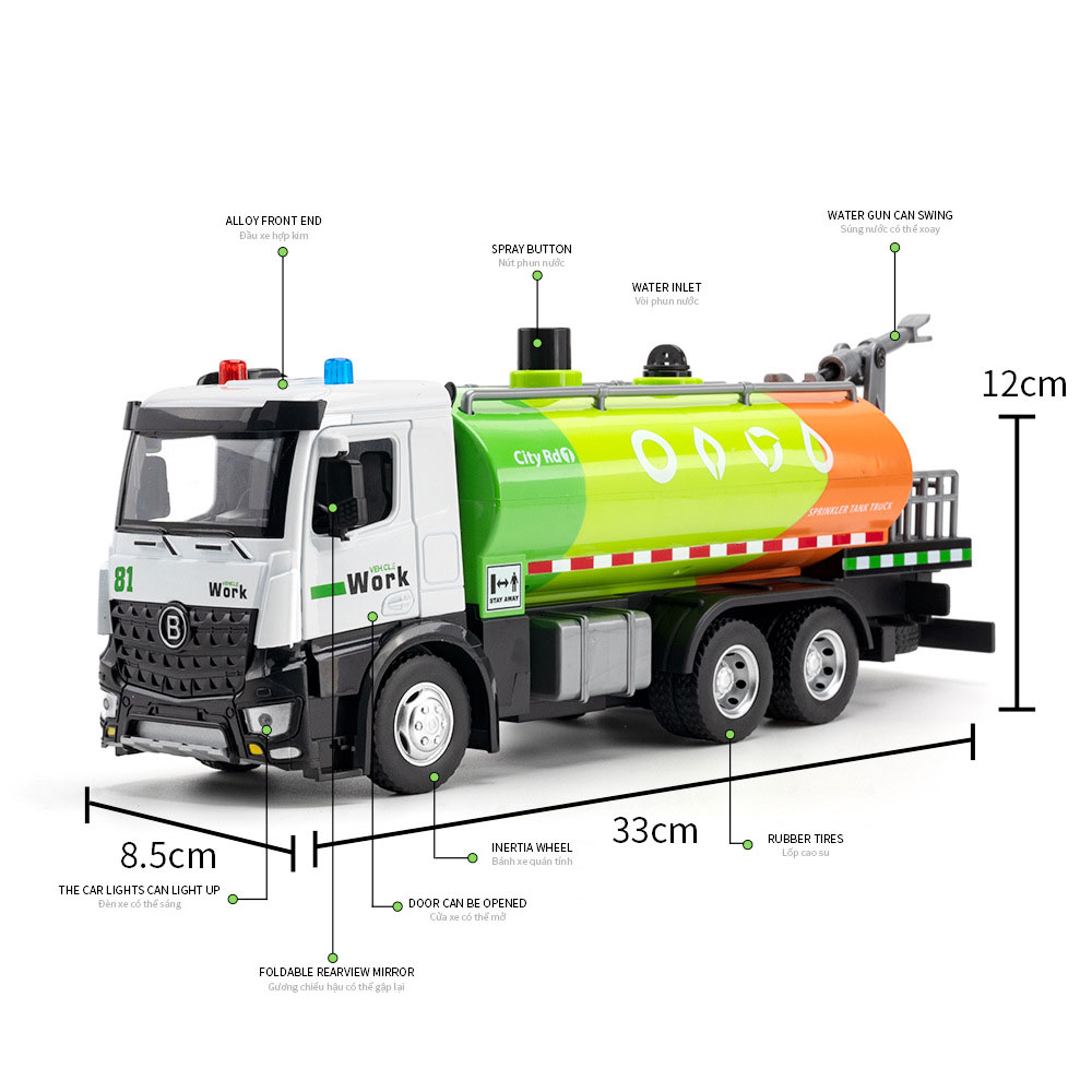 100-240V Voltage Alloy Engineering Sanitation Vehicle Model Pull Back Vehicles Toy